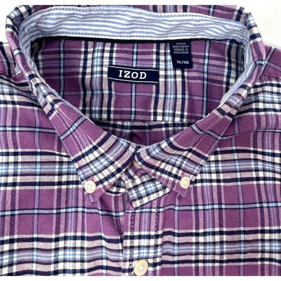 Izod Mens Purple Plaid Long Sleeve Button-Down Shirt - Size‎ XL - Picture 5 of 6